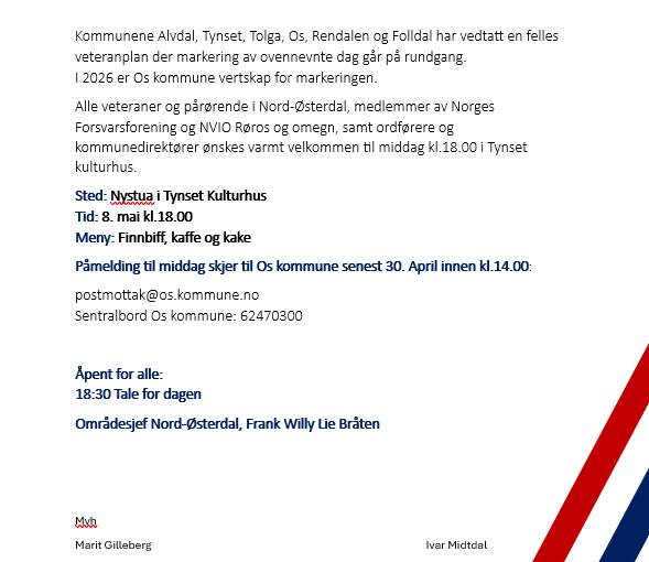 Invitasjon til markering av frigjørings- og veterandagen